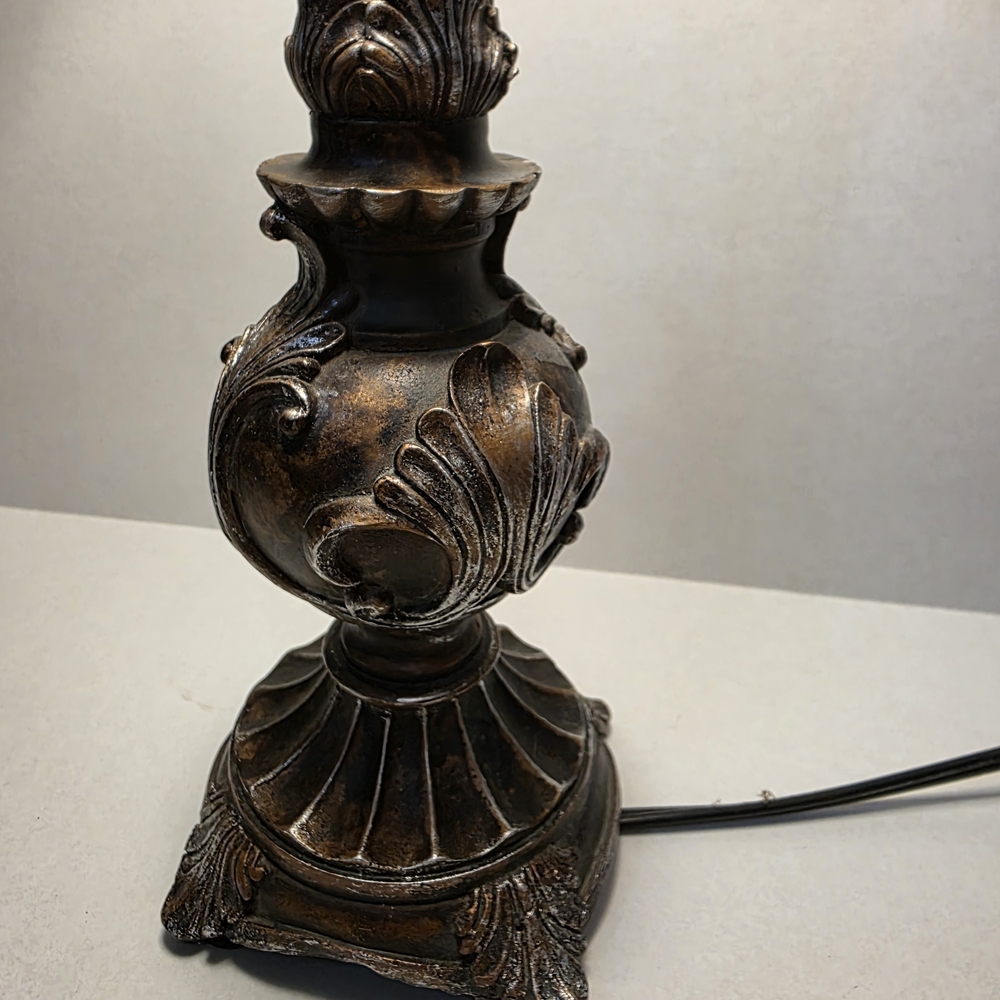Elegant Black and Gold Table Lamp with Beaded Trim - Picture 2 of 4